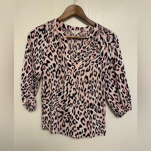 Crown and Ivy Petite Medium Pink and Black Leopard Print Blouse